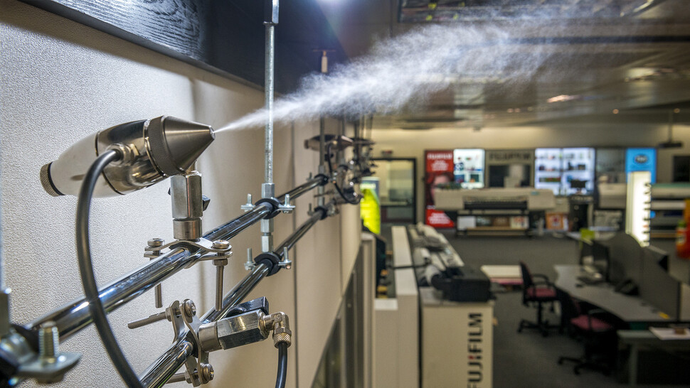 Spray humidifier at Fujifilm printer